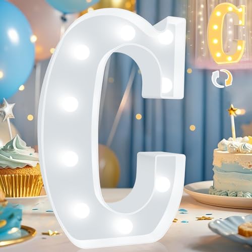 Image of Pooqla LED Marquee Letter Lights, Warm White and Cool White Decorative Lighted Letters, Light Up Alphabet Letters for Boys Girls, Party, Wedding, Bar, Night Light, Birthday Decoration, Letter C
