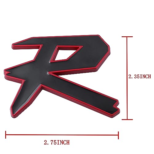 Image of 1pc R Metal Emblem Car Trunk Rear Fender Emblem 3D Metal Badge Universal Car Emblem Logo,Car Side Fender Rear Trunk Emblem (Black-red)
