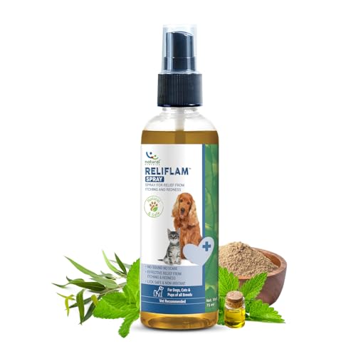 Natural Remedies Reliflam Itch & Redness Relief Spray for Dogs, Cats, Lick Safe, Reduces Hair Fall, Moisturizes Dry Skin, All-Natural Ingredients, Pet Friendly, Allergy Relief, 75ml - Pack of 2