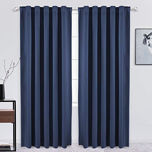 FLOWEROOM Verdunklungsvorhänge Vorhang Blickdicht mit Schlaufen und Stangentaschen für Wohnzimmer, 132x213 cm (HxB), Dunkelblau - Thermogardinen/Lichtundurchlässige Gardine Geräuschreduzierung, 2 Set Cover