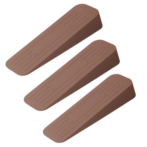 Image of Rubber Door Stopper Wedge, Heavy Duty Anti-Slip Door Holder & Blocker with Strong Grip for Tiles, Marble, Wood, Carpet & Cement Floors | Home, Office, School & Warehouse Use (Brown, Pack of 3)
