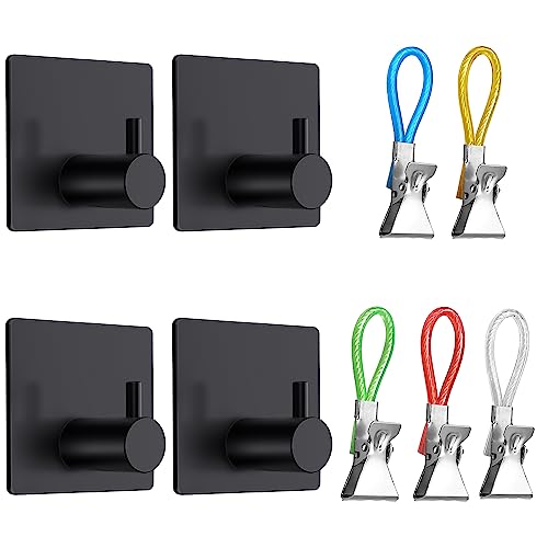 Hoembpn 4Pcs Ganchos para Toallas de Baño Adhesivos 3m Ganchos Colgar Adhesivos Perchero Pared Sin Agujeros,5Pcs Clip de Toalla de Metal para Paños de Cocina Pinzas para Toallas