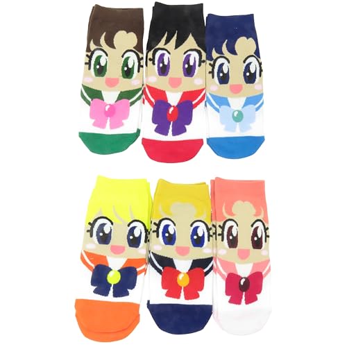 Vophifo 6 Paar Socken set für Sailor moon Fans Sneaker Socken