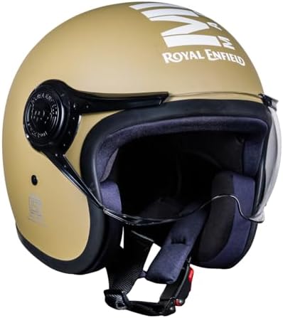 Royal Enfield Open Face MLG Riding Helmet with Clear Visor Matt Desert Storm, Size: M( 57-58Cm) Impact Protection, Excellent Scratch Resistance, Anti-Microbial Fabric