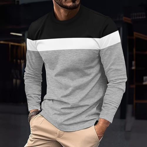Men's Long Sleeve T-Shirt Classic Casual Crewneck Top Color Block Relaxed Fit Pullover Tee2