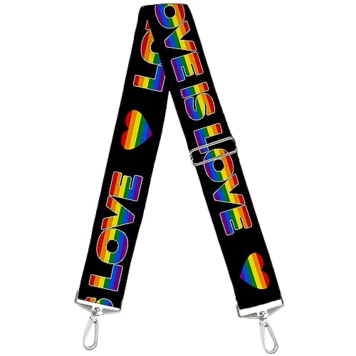 Buckle-Down Purse Strap, Love is Love Heart Black Rainbow, 2 Inches Wide