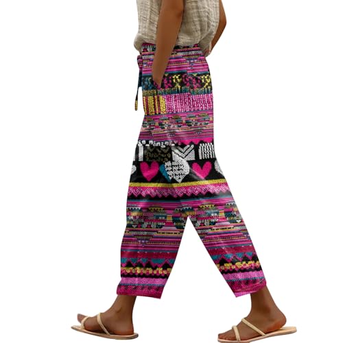 Shusuen Women’s Valentine Pajama Pants Heart Print Lounge Pants Casual Wide Leg Drawstring Elastic Waist Bottoms with Pockets（2-Multicolor,Small）