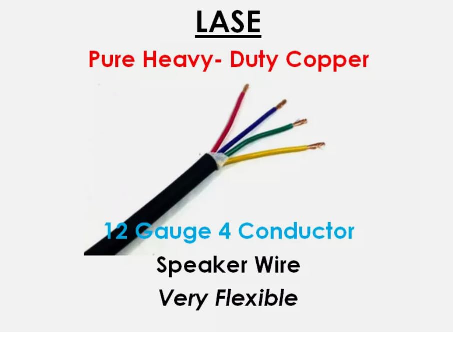 LASE 12 AWG Gauge 4 Conductor Heavy Duty Speaker Wire (Sold in 10 Ft Increments)