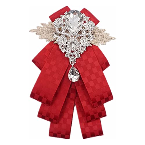 Bowknot Rhinestone Fashion Ribbon Bow Brooch Pre-Tied Bow tie for Men Women Neck Tie Christmas Wedding Party Ceremony