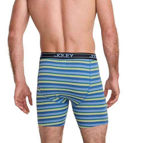 Jockey Men's Underwear Lightweight Cotton Blend 7" Long Leg Boxer Brief - 4 Pack, Teal Slate/Daring Stripe Blues/Spearmint/True Navy, L3