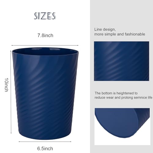 Image of Plastic Small Bathroom Trash Can Wastebasket Garbage Can, Navy Blue, 2 Pack | Sturdy-Easy to Clean, Bathroom, Laundry Room, Kitchen, Office, Kids Room, Dorm, Bedroom, 1.8 Gallon