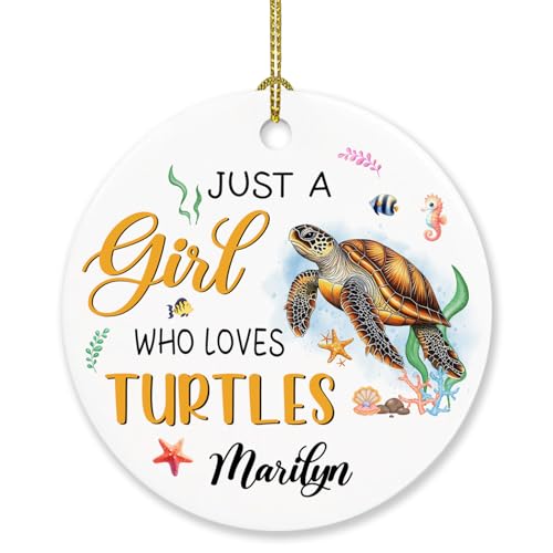Personalized Floral Turtle Christmas Ornament 2023, Just A Girl Who Loves Turtles Ornament Christmas Tree, Customized Name Turtle Lover Ornaments Xmas, Cute Turtle Ornament Gifts for Besties Friends