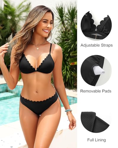 Aqua Eve Women Ribbed Bikini Set - Triangle Two Piece Swimsuit Scalloped Bikini 2025 Low Rise Bathing Suit3