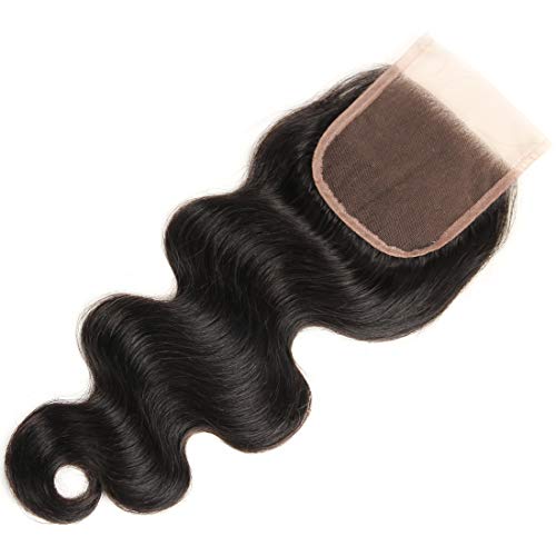 DRESSMAKER 4X4 Free Part Lace Closure Body Wave with Baby Hair Brazilian Unprocessed Human Hair Lace Closure Natural Black Color
