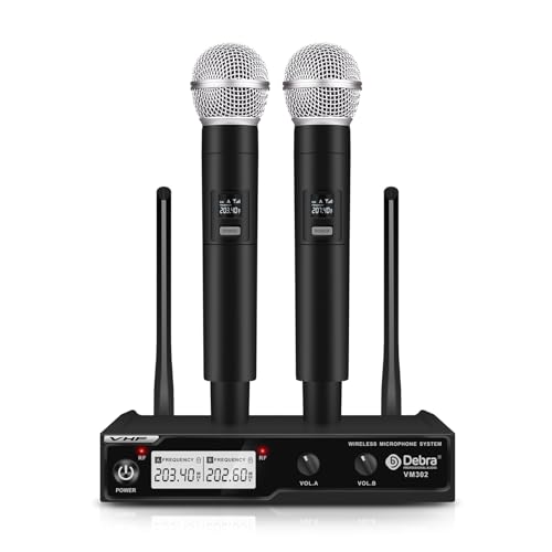D Debra Wireless Microphones,VHF Wireless Microphone System with Dual Handheld Mic Have XLR Interface,Receiver for Home Karaoke,Meeting,Party,Church,DJ,Wedding,Singing,260ft