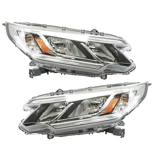 Image of TRQ Driver and Passenger Side Headlight Assembly Set Compatible with 15-16 Honda CR-V LX without LED Daytime Running