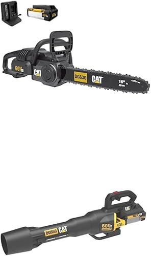 Cat Motosierra de 16 pulgadas sin escobillas de 60 V, motosierra a batería con tensión de cadena sin herramientas, freno de cadena + soplador de