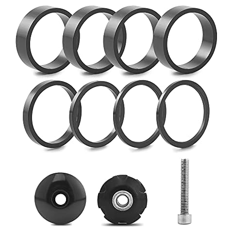 baluoqi Bicycle Headset Spacer 1-1/8 Inch 28.6 mm with Stem Cap, Headset Star Nut and Long Titanium Screw Bicycle Stem (Black) Cover