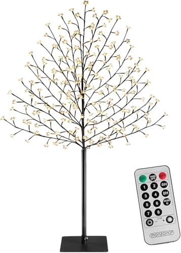 Monzana® Kirschbaum Beleuchtet 220 cm 220 LED Warmweiß Außen Innen Timer Künstlich Weihnachten Weihnachtsdeko Kirschblütenbaum Leuchtbaum Lichterbaum