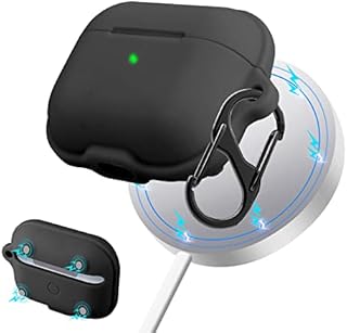 leQuiven Magnetic Case for AirPods 3 Generation 2021 with Wireless Support, Rugged Case with Carabiner for Airpods 3, [Front Visible LED] Silicone Shockproof Cover Earphone Accessories (Black)