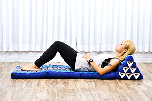 Image of Leewadee - Comfortable Japanese Floor Mattress Used As Thai Floor Bed with Triangle Cushion, Futon Mattress Or Thai Massage Mat, 67 x 21 inches, Blue