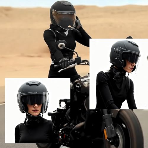 1Storm Motorcycle Open Face Helmet Scooter Classical Knight Bike Dual Lens/Sun Visor Matt Black