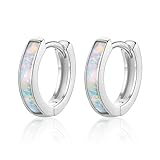 Silver Hoop Earrings for Women Girls, 925 Sterling Silver Hypoallergenic Huggie Hinged Hoops, White Opal Earrings Jewelry Gifts for Birthday Mothers Day