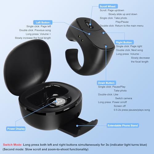 Mini Finger Ring Mouse with Charging Case Wearable Bluetooth Remote Control Thumb Mouse Wireless Handheld Air Mouse Scrolling Ring for Smartphone iPad Tablet for Page Turn Take Photo Watch Video,Black by GUGUELEC - Used condition - Image 8