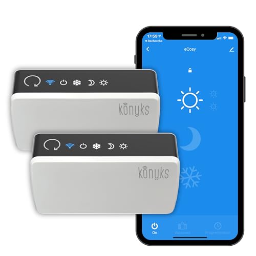 Pack de 2 Contrôleurs connectés pour radiateur électrique Konyks eCosy, Compatible Alexa et Google Home, Fil Pilote 6 ordres, Voyants de Mode, Automatisations faciles…, Wi-FI, Blanc