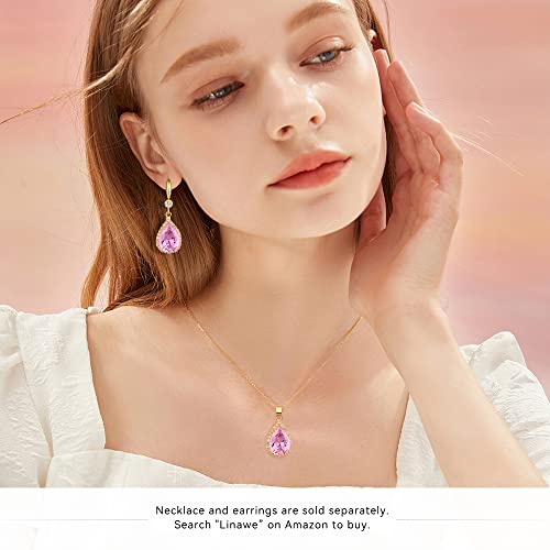 Linawe Pink Crystal Rhinestone Earrings For Women Dangling Teardrop Diamond Drop Dangle Cubic Zirconia 14K Gold Jewelry Set For Bride Bridesmaid Girls Wedding Birthstone Gift For Mom Her Wife Birthday #TOP1