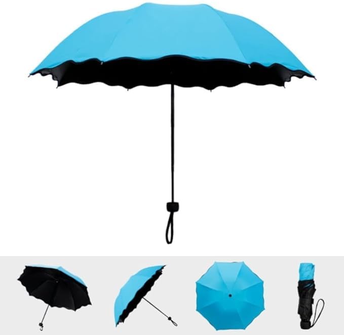 Image of Magic Umbrella Windproof and Rainproof Umbrella with Bloom After Rain Pattern 3 Fold Anti UV Protection Folding Umbrella for Rain, Sun 2 Persons Adult Kids & Women