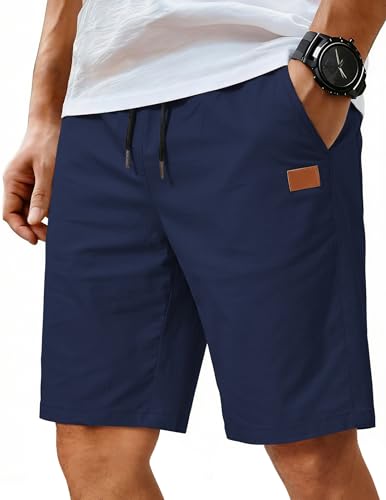 Image of COOFANDY Mens Casual Shorts Cotton Elastic Waist Drawstring Shorts Lightweight Summer Beach Shorts