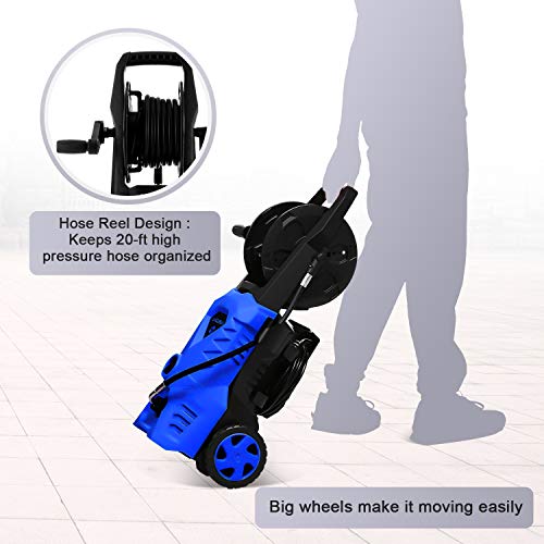 WHOLESUN 3000PSI Electric Pressure Washer 2.4GPM 1600W Power Washer with Hose Reel and Brush Blue