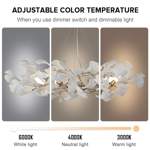 Image of Branch Chandeliers, L31.5 inch Brass Ginkgo Leaf Chandeliers for Dining Room Bedroom White Modern Chandeliers Luxury Pendant Light Kitchen Island Hanging Lights Fixture, 5-Light