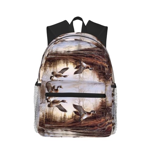 Sac à dos d'école Noir imprimé canards colverts col vert avec compartiment ordinateur portable