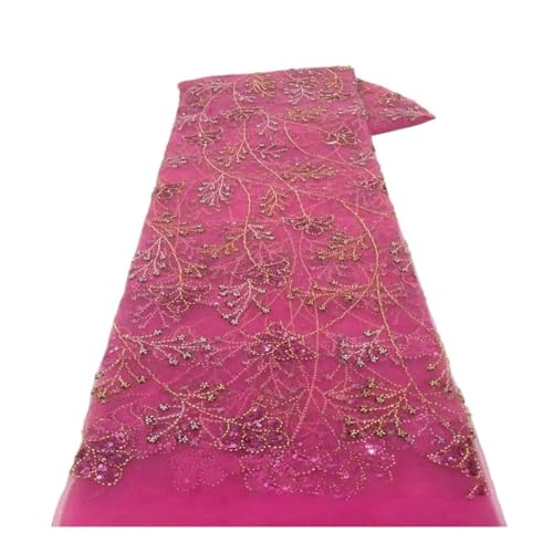 Tissu en dentelle tubulaire à paillettes et irrégulières petites fleurs rose - 5 Yards