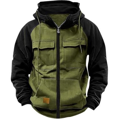 Sudaderas Hombres Jersey Hombre Sudadera Hombre Trabajo con Patchwork Hoodie Amplia Cálido Hoodie para Salir para Otoño-Invierno Sweatshirts Deportiva De Estilo Clásico Verde del ejército S