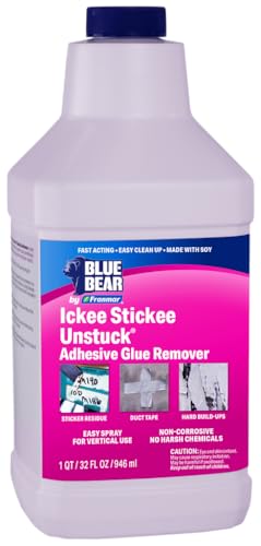 Blue Bear Ickee Stickee Unstuck Adhesive Remover – Fast-Acting, Low-Odor, Natural Citrus & Soy Formula – Removes Sticker, Label, Tape & Glue Residue from Most Hard Surfaces (1 Quart)