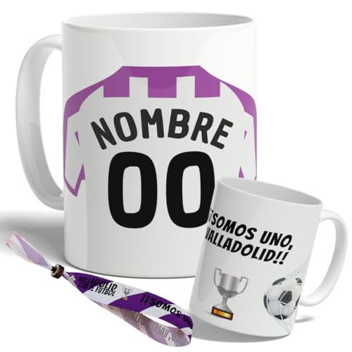 DEREGALOOS Taza Personalizada con nombre de Fútbol Valladolid. Tazas de Desayuno personalizada. Regalo Original para Aficionados del Futbol. Regalos Mundial Valladolid. Pulsera de regalo