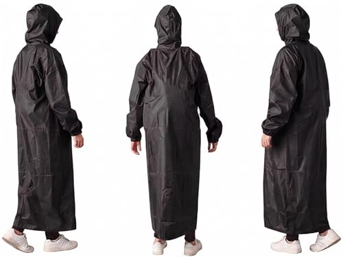 Image of Women's Waterproof Rain Coat, Black, Full Length, Polyester, Adjustable Hood, Side Pockets, Free Size