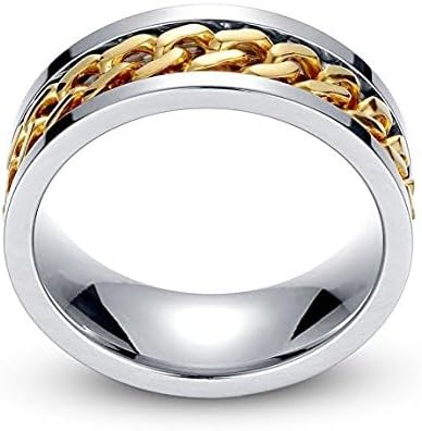 LEEYA NL11 8MM Stainless Steel Rings for Men Engagement Wedding Band Chain Ring, Size 7-13 (12, Gold) - Image 3