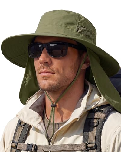 Image of Sun Hats for Men Wide Brim Bucket Hat with Neck Flap for Fishing & Hiking Mens Sun Hat for UV Protection
