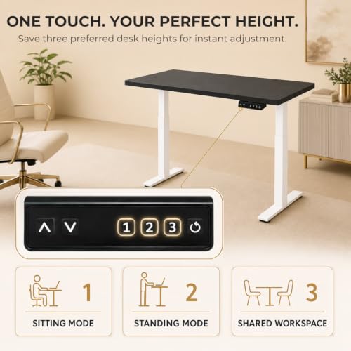 Image of Lite Series 120x75cm Electric Standing Desk with Black Tabletop | Adjustable Height Workstation | Anti-Collision | 3Memory Presets | Heavy-Duty Frame | Free Installation Included| White Frame