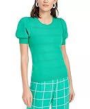 Maison Jules Womens Pointelle Puff Sleeves Sweater Green S