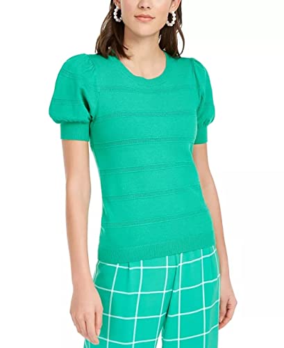 Maison Jules Womens Pointelle Puff Sleeves Sweater Green S #TOP18