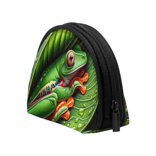 Portable Coin Purse Tree-Frog-Nestled-Leaf Mini Zippered Money Pouch Card Holder4