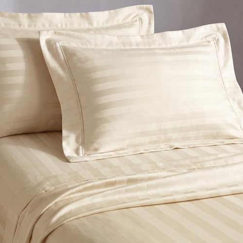 Image of LANE LINEN 100% Cotton Double Bedsheet with 2 Pillow Cases | Damask Stripe 3pc Bedding Set- 2.29M x 2.54M | Breathable & Comfortable Fabric | Oeko-TEX Certified - Ivory