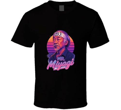 Mr. Miyagi The Karate Kid Retro 80's Neon Portrait Movie T Shirt 4XL Black