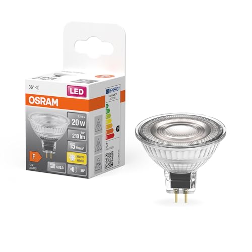 OSRAM Lámpara LED reflectora de estrella, GU5.3 base, vidrio transparente ,Blanco cálido (2700K), 210 Lumen, sustituto de 20W-iluminante 1-paquete