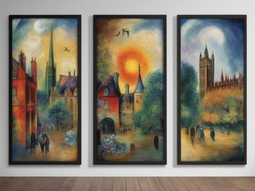 Poster abstrait Chagall London Sunset - Triptyque 3x A4 pour décoration murale moderne
